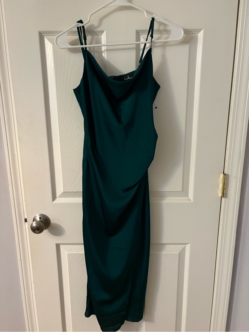 Lulu's Deep Emerald Green Cowl Midi Slip Dress